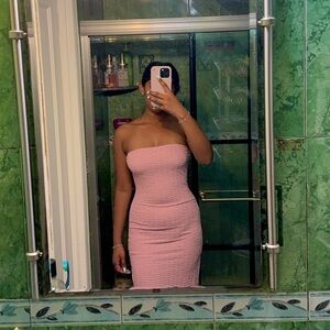 Pink Strapless Two Side Slit Dress
